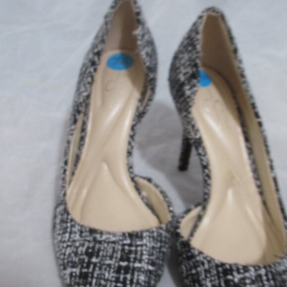 Share Jessica Simpson Pointed Toe High Heel Pumps black white tweed Gold sparkle - Picture 9 of 9